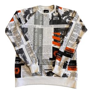 Cuidado Con El Perro All Over Newspaper Print Sweatshirt, Size S